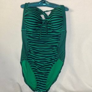 👙Merona XL navy and green striped one piece swimsuit